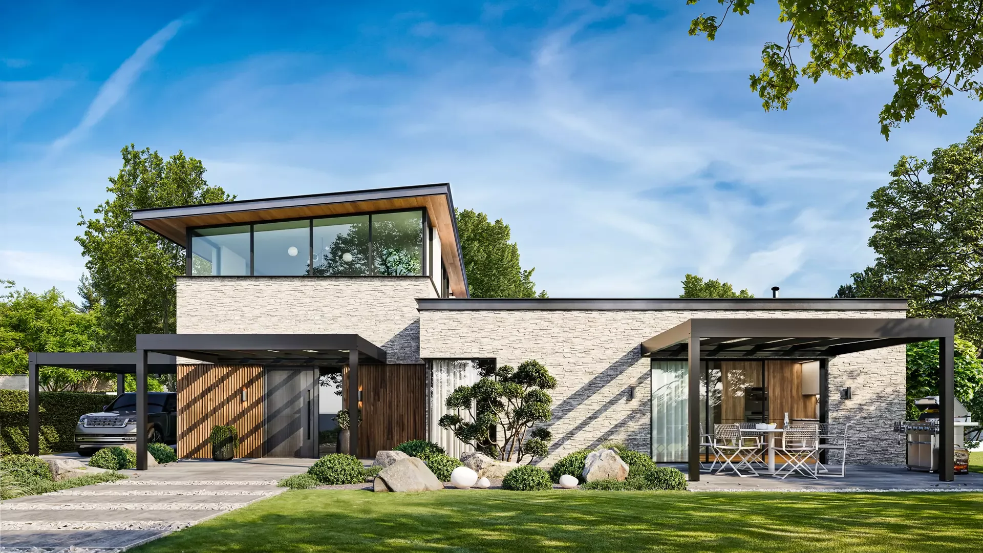 Kompaktní hliníková pergola CUBO-EZIE na menší terase – Moonex