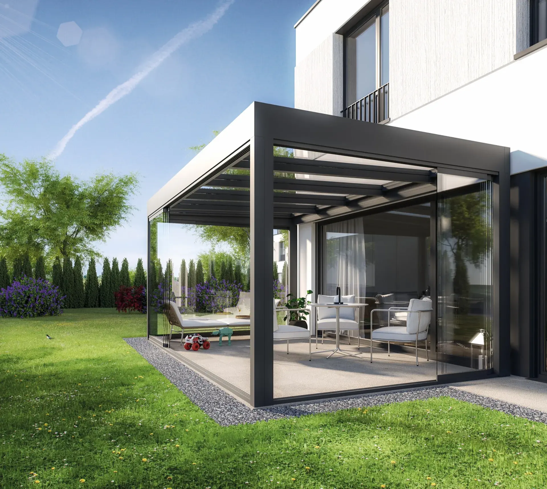 Hliníková pergola CUBO s rovnou střechou – Moonex